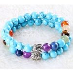 Meditačný náramok s hlavou Budhu a tyrkysovými korálkami
