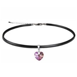   Kožený náhrdelník s príveskom v tvare srdca, Crystal VL, zdobený kryštálmi Swarovski