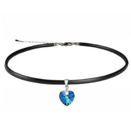   Kožený náhrdelník s príveskom v tvare srdca, Crystal BBL, zdobený kryštálmi Swarovski