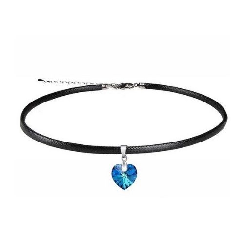 Kožený náhrdelník s príveskom v tvare srdca, Crystal BBL, zdobený kryštálmi Swarovski