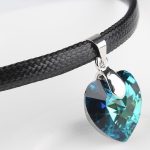 Kožený náhrdelník s príveskom v tvare srdca, Crystal BBL, zdobený kryštálmi Swarovski