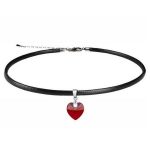 Kožený náhrdelník s príveskom srdiečka, Siam, zdobený kryštálmi Swarovski