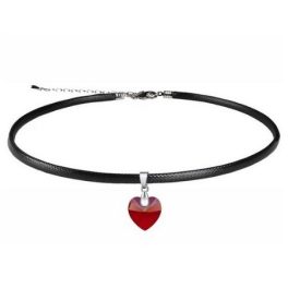   Kožený náhrdelník s príveskom srdiečka, Siam, zdobený kryštálmi Swarovski