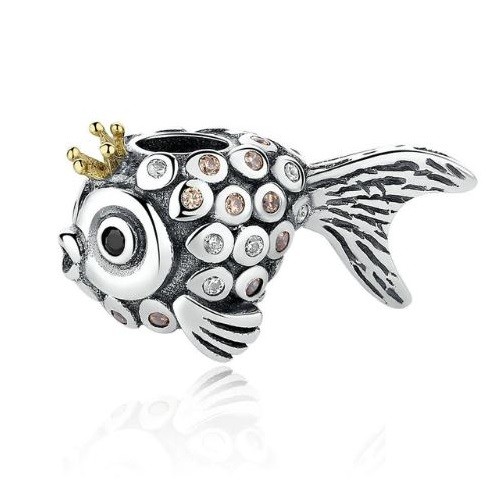 Strieborná rybia perla s krištáľovými kamienkami