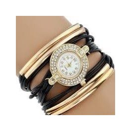   Dámske náramkové hodinky zdobené kamienkami, zapletaný efekt, čierna