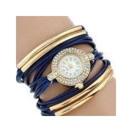  Dámske náramkové hodinky zdobené kamienkami, zapletaný efekt, modrá