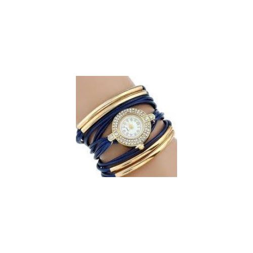 Dámske náramkové hodinky zdobené kamienkami, zapletaný efekt, modrá