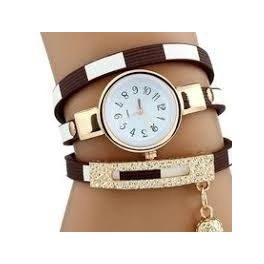 Dámske náramkové hodinky s pruhovaným remienkom, hnedá
