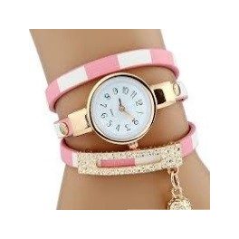   Dámske náramkové hodinky s pruhovaným remienkom, ružová