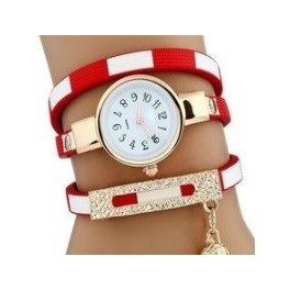   Dámske náramkové hodinky s pruhovaným remienkom, červené