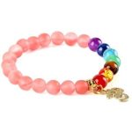 Meditačný náramok s ružovými turmalínovými korálkami, znak OM
