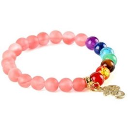   Meditačný náramok s ružovými turmalínovými korálkami, znak OM