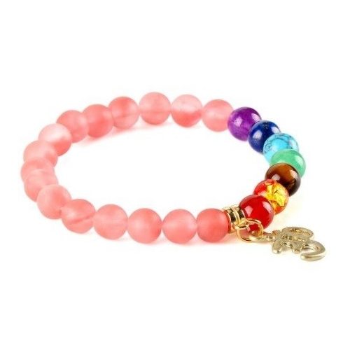 Meditačný náramok s ružovými turmalínovými korálkami, znak OM