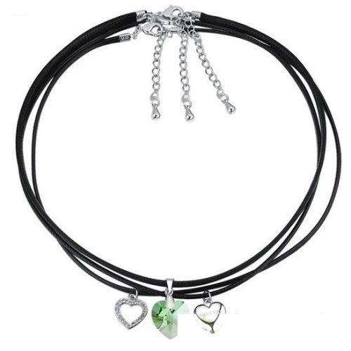 Kožený náhrdelník 3v1, zdobený Peridotom, kryštálom Swarovski