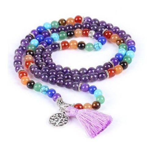 Mala s polodrahokamami, zdobenie strapce, fialová