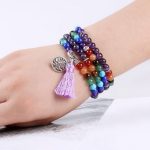 Mala s polodrahokamami, zdobenie strapce, fialová