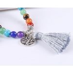 Mala s polodrahokamami, zdobenie strapce, čierny lávový kameň, bledofialová