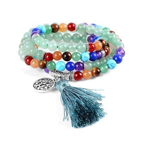 Mala s polodrahokamami, zdobenie strapce, zelená