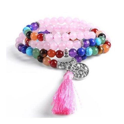 Mala s polodrahokamami, zdobenie strapce, ružové