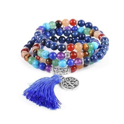 Mala s polodrahokamami, zdobenie strapce, modrá