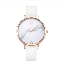   Dámske hodinky so vzorom Shengke Marble s koženým remienkom, biela farba
