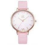 Elegantné dámske náramkové hodinky s koženým remienkom ružovej farby