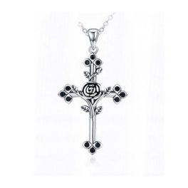 Strieborný náhrdelník s ružou a krížikom