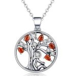 Strieborný náhrdelník s príveskom strom života, červená
