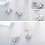 Strieborné náušnice s dvojitým srdcom, ružový kryštál