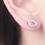 Strieborné náušnice s dvojitým srdcom, ružový kryštál