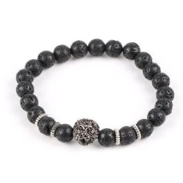   Náramok lev s čiernymi korálkami z lávového kameňa, čierny