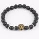 Náramok lev s čiernymi korálkami z lávového kameňa, farba bronz