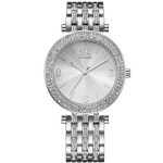 Elegantné dámske náramkové hodinky s kryštálmi striebornej farby