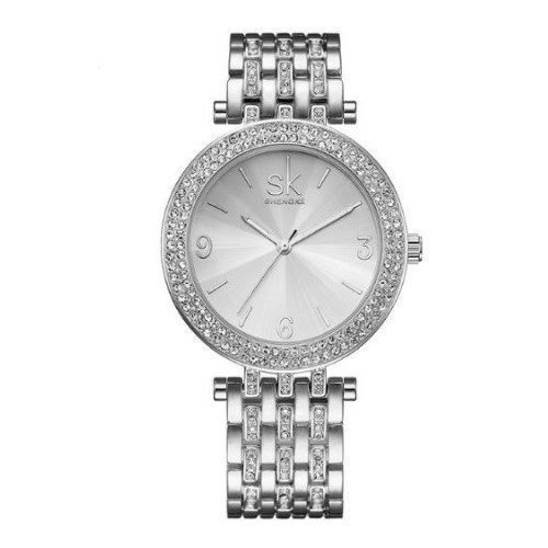 Elegantné dámske náramkové hodinky s kryštálmi striebornej farby