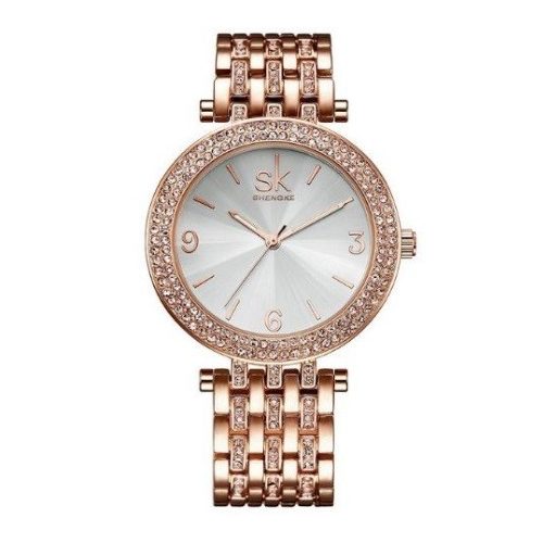 Elegantné dámske náramkové hodinky s kryštálmi v bronzovej farbe