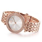 Elegantné dámske náramkové hodinky s kryštálmi v bronzovej farbe