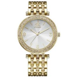   Elegantné dámske náramkové hodinky s kryštálmi v zlatej farbe