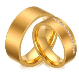   Dámsky snubný prsteň, široký, nerez, zlatá farba, veľkosť 9