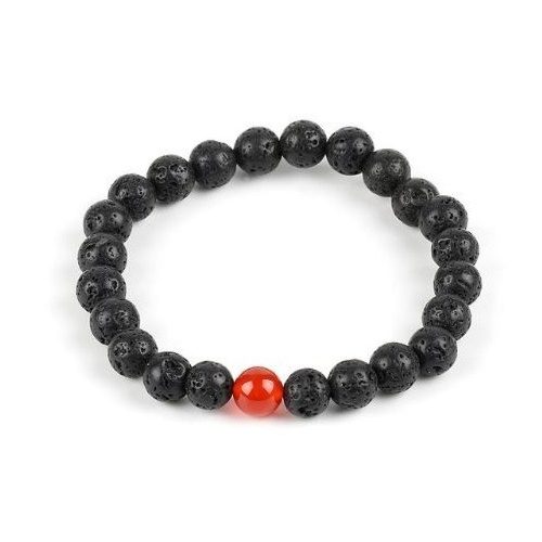 Meditačný náramok s čiernym lávovým kameňom a červeným achátom