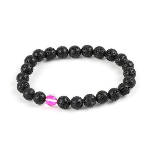 Meditačný náramok s čiernym lávovým kameňom a ružovým mesačným kameňom
