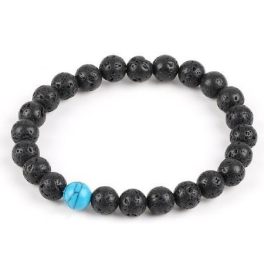   Meditačný náramok s čiernym lávovým kameňom a tyrkysovou perlou