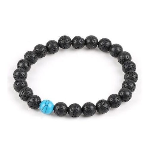 Meditačný náramok s čiernym lávovým kameňom a tyrkysovou perlou