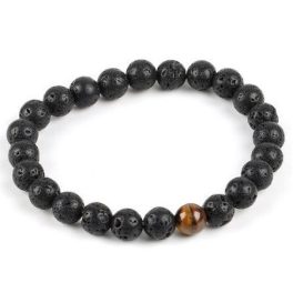   Meditačný náramok s čiernym lávovým kameňom a tigrím okom