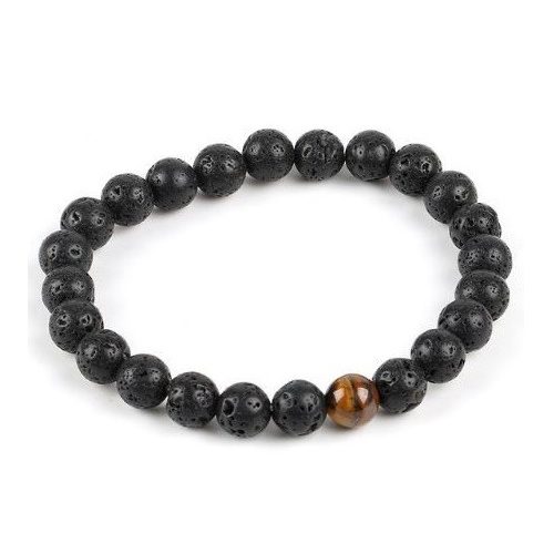 Meditačný náramok s čiernym lávovým kameňom a tigrím okom