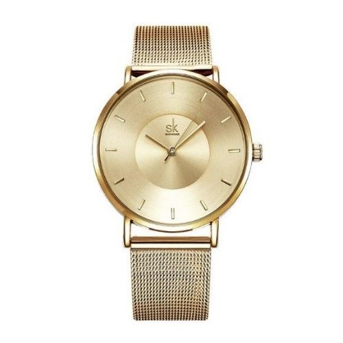 Shengke Ultratenké dámske náramkové hodinky v zlatej farbe
