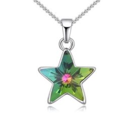   Náhrdelník s príveskom hviezda, zdobený kryštálmi Swarovski, zelenomodrý