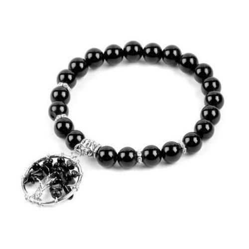 Čierny ónyxový náramok s príveskom strom života