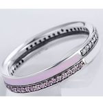 Štrasový strieborný prsteň, ružový, veľkosť 7