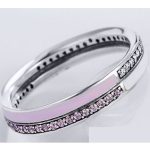 Štrasový strieborný prsteň, ružový, veľkosť 8