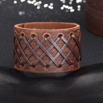 Široký náramok, kožený, hnedý, zapletaný